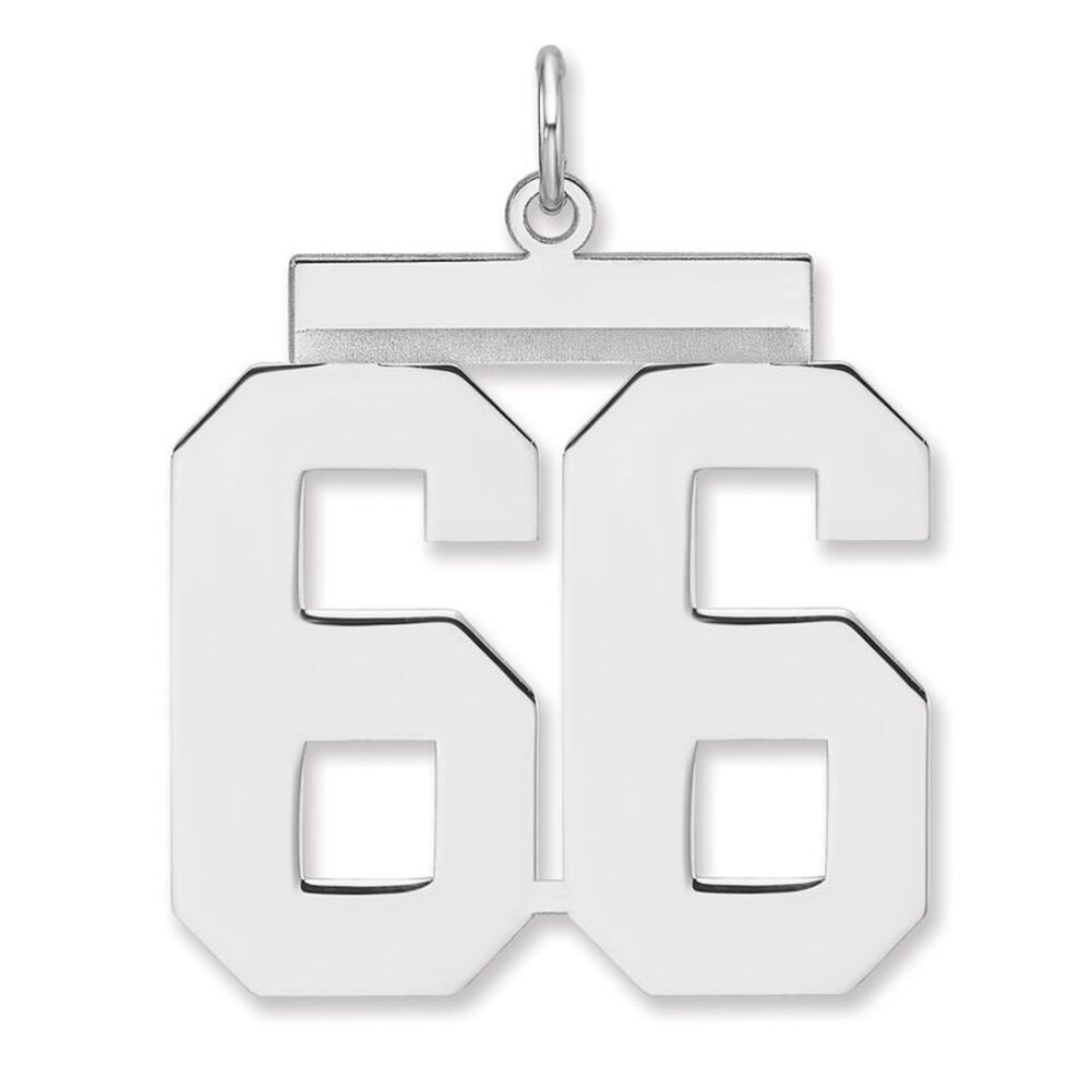 Sterling Silver, Athletic Collection, XL Polished Number 66 Pendant
